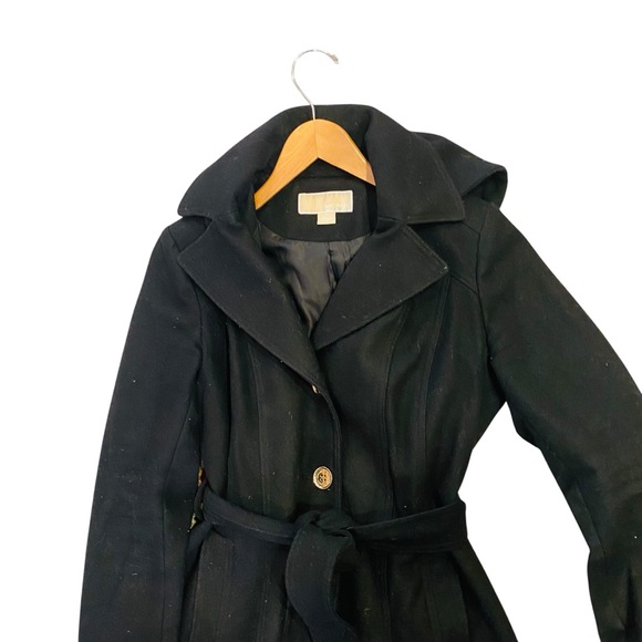 MICHAEL Michael Kors Hooded Wool Blend Peacoat Coat Sz Small Black - Picture 4 of 10